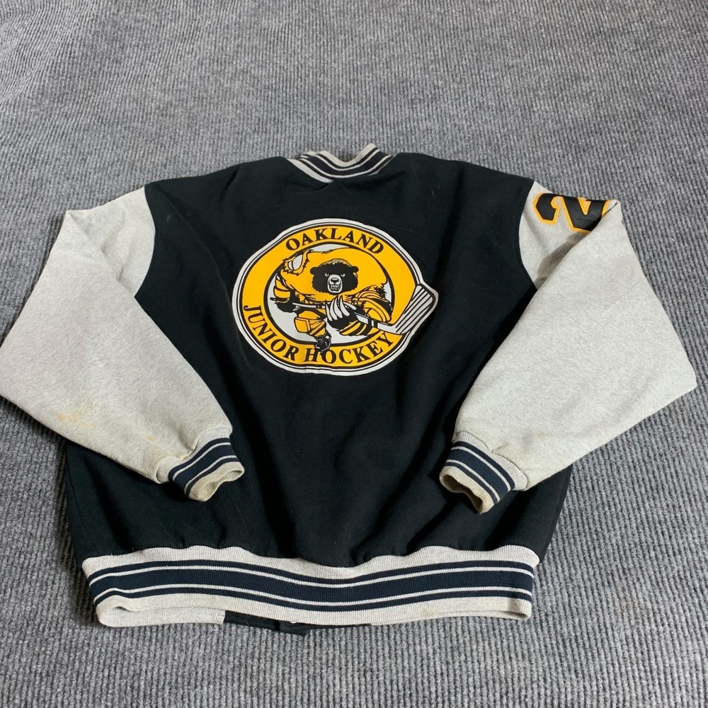 VTG Fruit of the Loom Jacket Mens 2XL Black Oakland Junior Hockey Varsity Coat